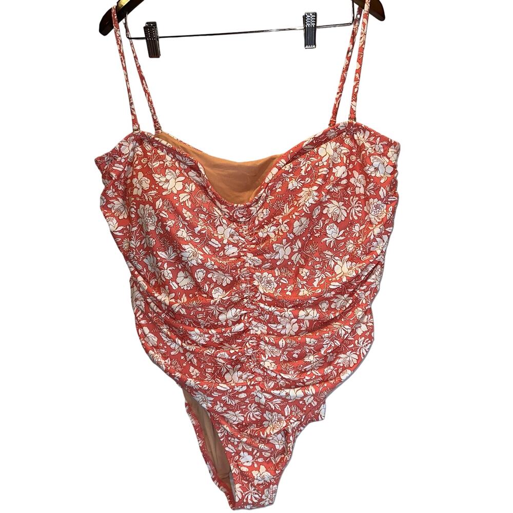 J. Crew Salmon Ruched Sweetheart One Piece in Tossed Floral Size 24 NWT